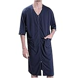 baskuwish Men's Robe Bathrobe Long Zip Up Lounger Lightweight Housecoat Long Sleeve Spa Robe Loungewear With Pockets