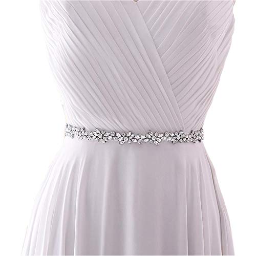 HONGMEI Thin Bridal Belt Rhinestone Wedding Belt Bridesmaid Sash Women Dress Accessories(White)