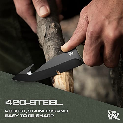 Odenwolf Hunter 2 - Tactical Hunting Knife With Gut Hook - Deer Skinning Knife For Hunting - Buck Knife Fixed Blade With Sheath - Field Dressing Knive With Gutting Hook - Survival Knife With Sheath #TOP1