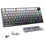 MAMBASNAKE×ATTACK SHARK X820ULTRA カスタムメカニカルキーボード+無料発光Type-Cケーブル ゲーミング 75％配列 無線/有線/Bluetooth 三模接続 ホットスワップ 軸交換可能 PBTキーキャップ RGBバックライト LED液晶ディスプレイ ノブ付き コンパクト 静音構造 大容量バッテリー eスポーツ 高耐久 高コスパ シャーク軸-ムーンライトナイト