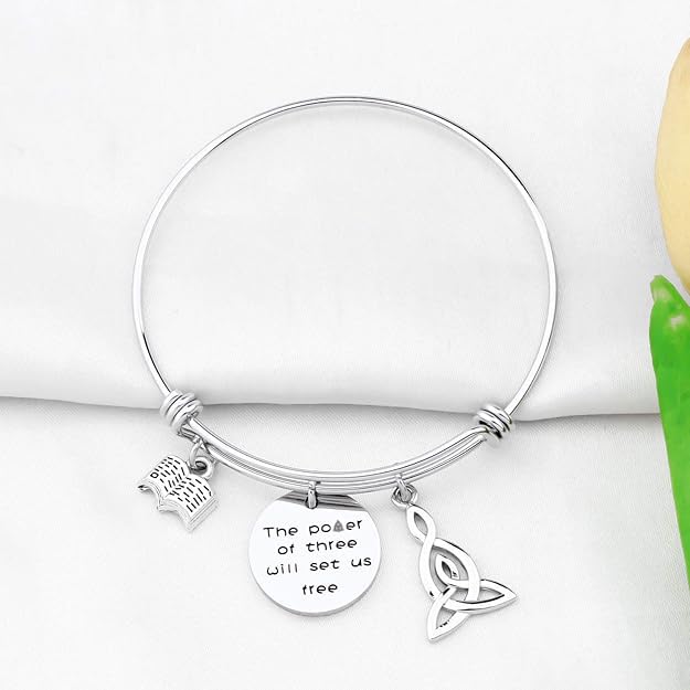 SEIRAA The Power Jewelry Triquetra Bracelet Book Charm Wire Bangle Witches Jewelry Inspirational Gift2