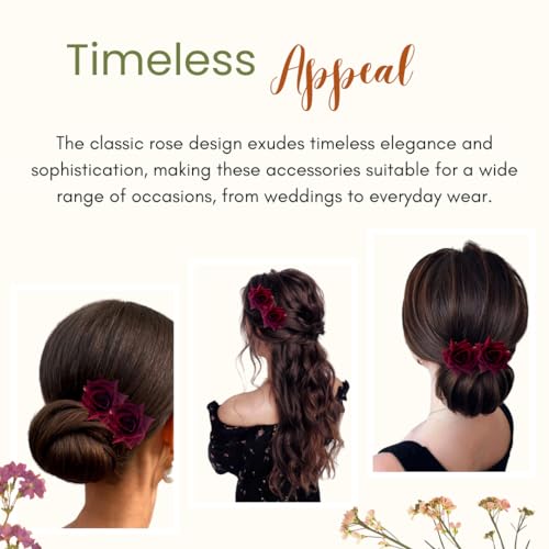 Image of Hair Flare Artificial Plastic & Metal Rose Flower with An Abundance of Petals Design Hairpin /Hair Clip /Judabun | Bridal Hair Accessories, Wedding, Festival for Women & Girls - 2700, Set of 2