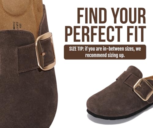 Image of Project Cloud 100% Genuine Leather Clogs for Women Shoes - Memory Foam Insole, Non-Slip & Natural Cork Footbed Arch Support Big Buckle Womens Clogs and Mules Footwear (Manchester)