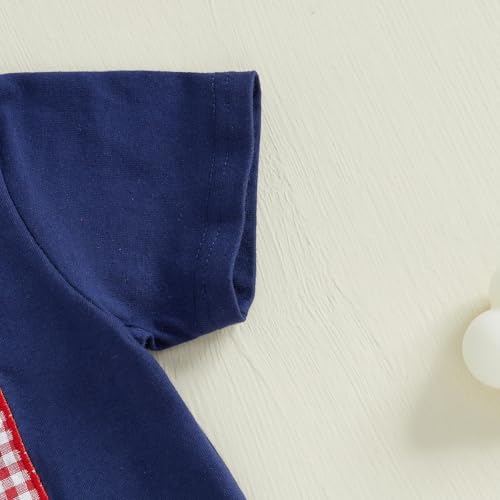 Image of 4th Of July Toddler Boy Outfit Popsicle American Flag T-Shirt and Gingham Plaid Shorts Set Independence Day Clothes