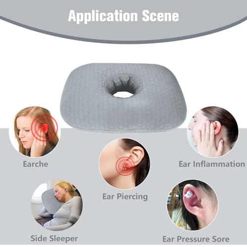 Ear Piercing Pillow for Side Sleepers, Ear Pillows with Holes for Pain, Earring Inflammation Pressure Sores, Cotton Earring Pillow for CNH Side Sleepers