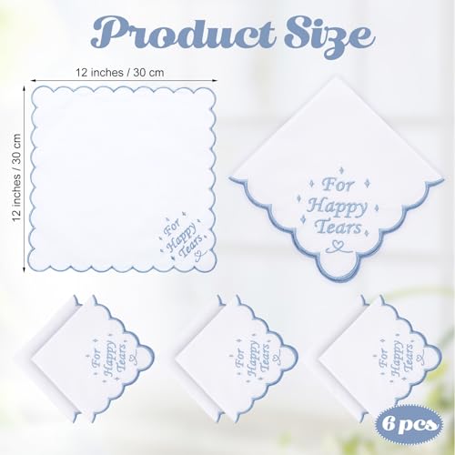 Image of Tioncy 6 Pcs Wedding Handkerchiefs 12 Inch Bride Embroidered Handkerchiefs Something Blue Cotton Hankies Gifts for Wedding