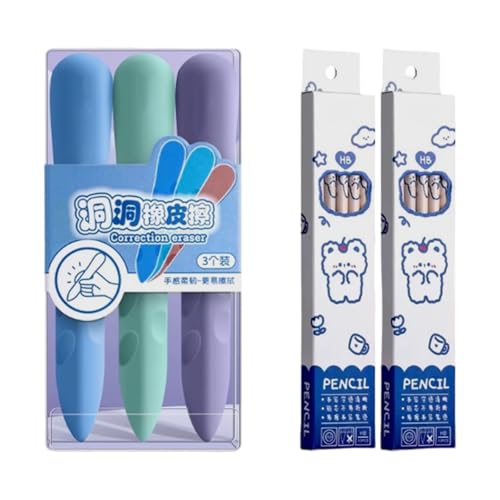 コンフォートグリップと最小限の残留物を補充するための大きな穴のデザインを備えた3つの消しゴムと20枚の鉛筆のパック消去器ペンシルセット