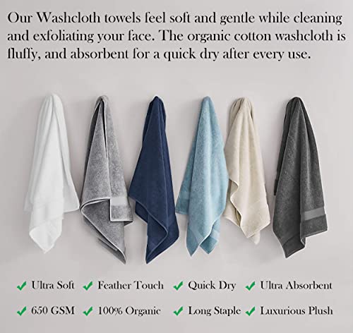 Delara Organic Cotton Luxuriously Plush Washcloths Pack of 6 | GOTS & Oeko-TEX Certified | Premium Quality Face Towels | Feather Touch Technology|650 GSM Long Staple|Soft, Quick Dry & Ultra-Absorbent by Delara - Image 5