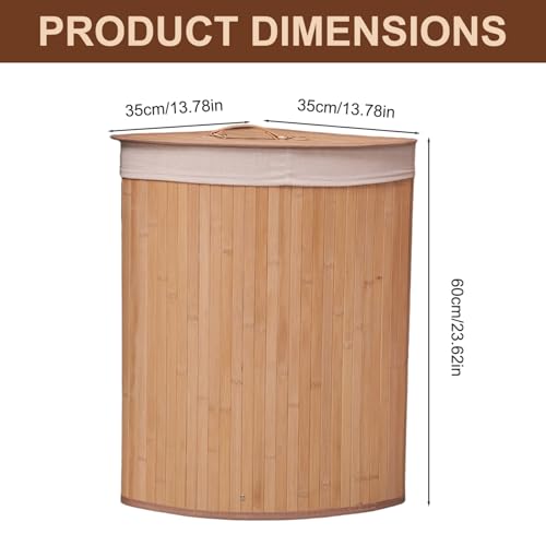 Panier à linge en bambou d'angle 14x14x24 pouces avec couvercle et doublure