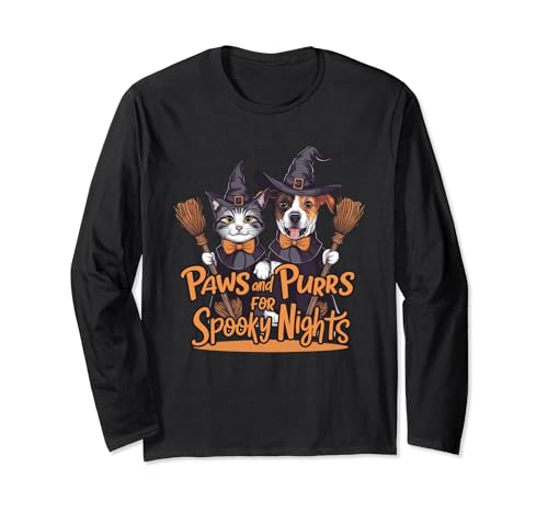 Paws and Purrs for Spooky Nights Halloween Pet Lovers Long Sleeve T-Shirt