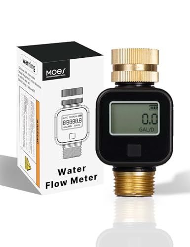 MOES Water Flow Meter with Brass Inlet & Outlet Metal Thread, Measure Gallon/Liter Consumption and Flow Rate for RV Water Tank Filling, Outdoor Garden Hose Watering, Lawn Sprinkler and Nozzle Sprayer