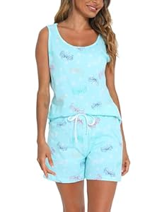 MIA LUCCE Damen Schlafanzug Set Sommer Baumwolle, Ärmelloses Top & Shorts Pyjama Damen, Weiche Nachtwäsche & Bequemer Hausanzug für Frauen