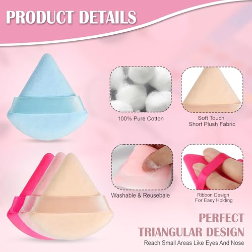 Image of GLUN Ultrasoft Triangle Shape Velour Powder Puffs, Pack of 4 Multicolour, Apply for Daily Makeup Such as Foundation, Cream, Blush Sponge For Wet & Dry Makeup
