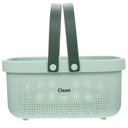 Ciieeo Cesta de Almacenamiento para Baño Grande y Portátil Cesta Escurridora de Plástico Verde Doble Asa Organizador Ventilado para Ducha Despensa y Artículos de Tocador