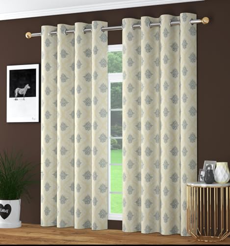 Image of Polyester Nexus Design Printed Room Darkening Window Curtains 5 Feet Set of 2 | Blackout Curtains for Bedroom Living Room Decor - Cream