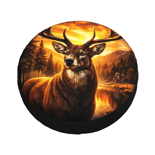 Image of Deer Spare Tire Cover - Funny Wheel Protectors Waterproof Universal Wheel Cover for SUV Rv Travel Trailer Camper Truck 14 Inch