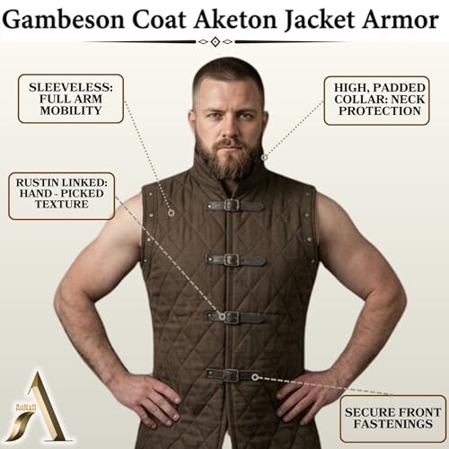Image of AnNafi Gambeson Coat Aketon Jacket Armor, Costumes Dress SCA Medieval Thick Padded Full Length