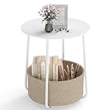 LIFEZEAL Mesa Auxiliar Redonda Moderna, Dormitorio y Oficina (Blanco)