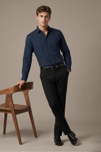 Image of Peter England Men's Slim Fit Full Sleeve Striped Formal Shirt | Cotton Rich | Wonder Fabric | Pin Point Oxford