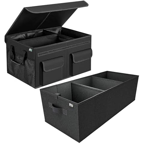 MIU COLOR Car Trunk Organizer for SUV,Expandable Large Capacity, Sturdy Cargo Trunk Storage Organizer, Non Slip Bottom, Black Cover