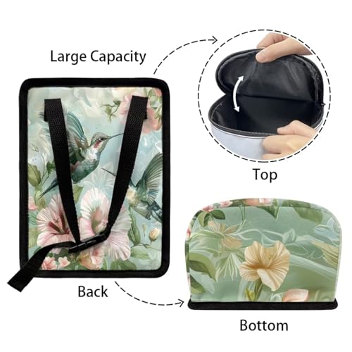 Image of Flower Hummingbird Pattern Automotive Garbage Can Bin with Lid,Washable Car Trash Can for Travel,Cars,Universal Fit Hippie Car Accessory Interior Set