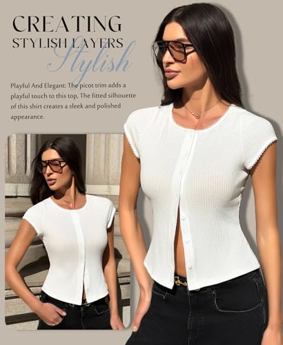 Top chic fluide col rond boutonne pour masquer les complexes avec style - 3