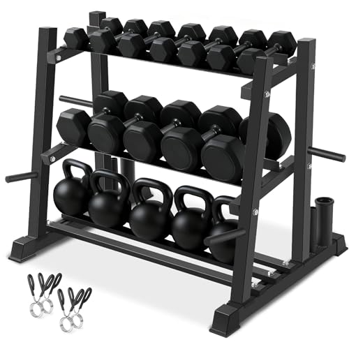 Image of Dumbbell Rack, Bongkim Dumbbell Set with Rack Stand, Dumbbells Weights Rack for Home Gym, Weight Rack for Dumbbells, Kettlebells, and Weight Plates 1100LBS