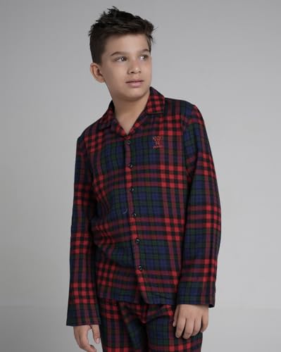 Image of Under Fourteen Boys Cotton Night Suit Set | Soft Breathable 2Pcs Sleepwear /Nightwear /Sleepsuit /Loungewear Co-Ord | Checks Top & Pyjama | Elastic Waist & Pockets | Multicolor Pajama Party & Gifting Set