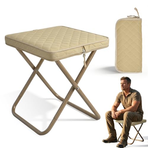 LoTanop Taburete plegable para mochila, taburete plegable portátil resistente para adultos, asiento de camping compacto y plegable que soporta 285 libras para senderismo, pesca, viajes y picnic (beige