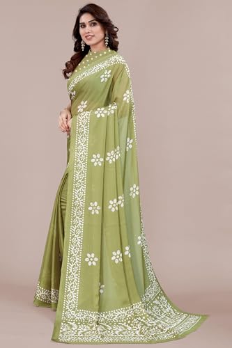 Image of MIRCHI FASHION Saree for Woman Chiffon Batik Printed | Lightweight Daily Wear Women's Office Sari with Blouse Piece (Available in 40 Colours)