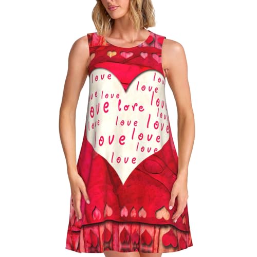 Robe d'été sans manches femme robe légère à cœurs imprimés