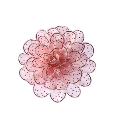 Image of Rhinestone Camellia Flower Big Brooch Lapel Pins for Women Fashion Crystal Fabric Floral Brooches Pin for Dresses Suit Accessories Jewelry Boutonniere Corsage Wedding Party 140mm