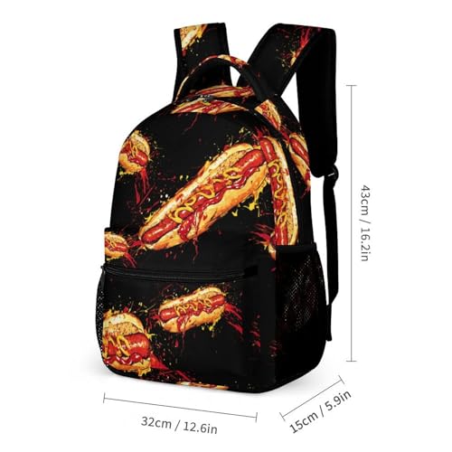 Hot Dog Ketchup Mustard Travel Backpack Lunch Box Pencil Case 3Pcs Set for Men Women Office Outing University2