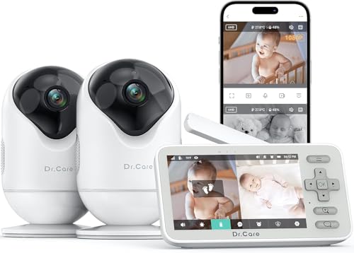 Image of Dr.Care VistaView Lite Smart WiFi Baby Monitor with 2 Cameras- 4” 720P Split Screen & 1080P Camera App Control, Motion Alerts, Night Vision, 3000mAh Battery, 2-Way Talk, Triple Security, 1000ft Range