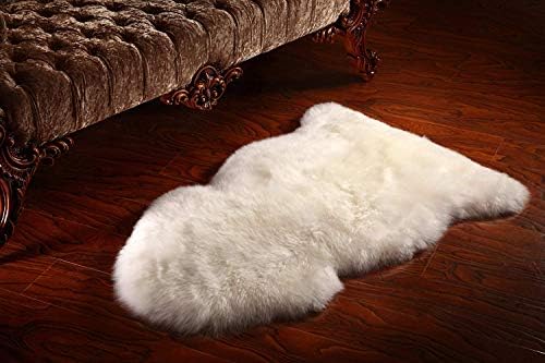 Meshnew Genuine Australian Sheepskin Rug Ivory White Sheep Skin Rugs Single Pelt Natural 2ft X 3ft (60 cm X 91.4 cm) | Natural Sheep Skin