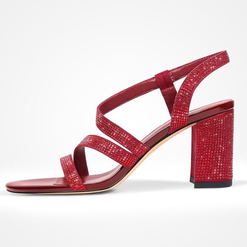 Heels For Women Heeled Sandals High Chunky Heels Strappy Open Toe Rhinestone Round Toe Comfortable Sparkly Dress Wedding Shoes Bridal Prom3