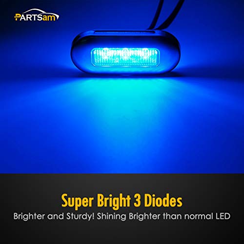 Partsam 10Pcs 3" Oblong Marine Boat Blue Led Courtesy Light, Night Fishing Lights, Cockpit Light, Transom Light, Deck Lights For Pontoon Yacht With Stainless Steel Bezel Sealed 12V Flush Mount #TOP2