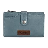 Wrangler Wallet for Women Bifold Card Holder with Zipper Pocket Ladies Clutch Purse with ID Window Jeans Blue WG119-W002JN