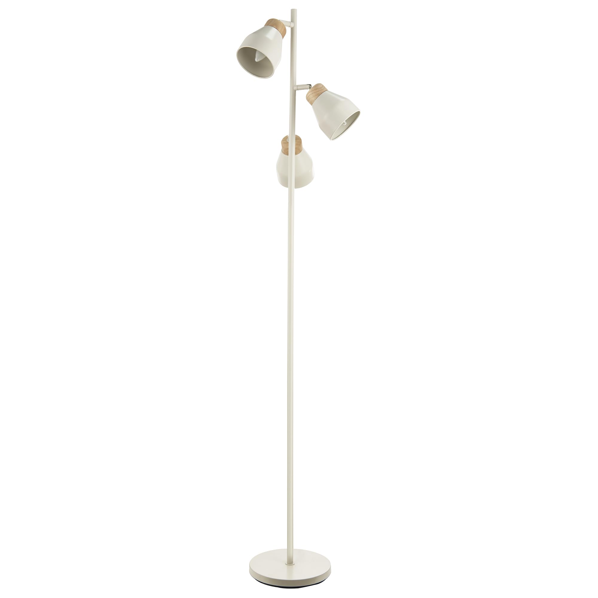 Happy Homewares Unisex Light Grey Muted Dove Grey Scandinavian Triple Spot Floor Lamp With Wooden Trim In 169Cm