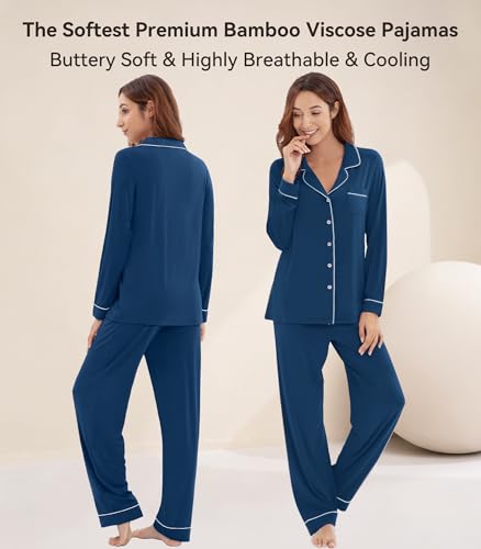 Image of WiWi Viscose from Bamboo Women's Pajamas Set Super Soft Button Down Top and Pants Sleepwear Cooling Pjs S-3X