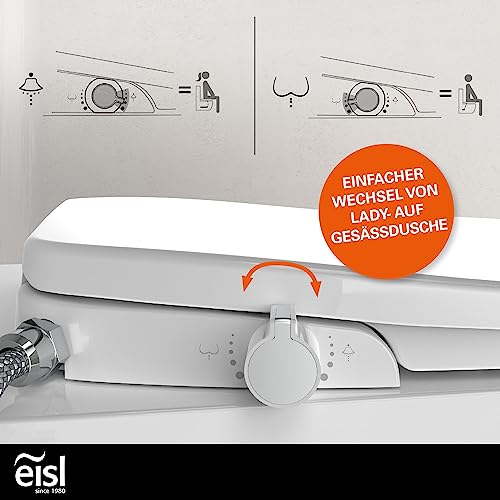EISL Dusch WC-Sitz Aufsatz (kein Stromanschluss für die Dusch Funktion benötigt), Toilettensitz mit Bidet Einsatz, Po Dusche & Absenkautomatik (inkl. Anschlussset), Weiß