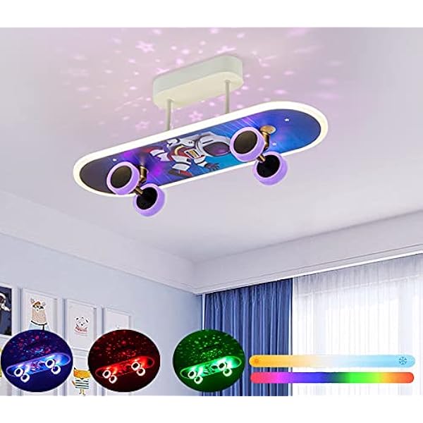 HWCX-LICHT Luces de techo LED Regulables de 33 W para Niños, Luz de Techo con Diseño de Monopatín RGB Proyección para la Habitación de Las Niñas con Control Remoto, luz habitación de los niños