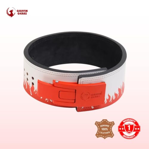 Image of 13MM UV Print Designer Lever Gym Belt | Custom Powerlifting Belt | 100% Full Grain Genuine Leather | IPF Standard | Red Fire Belt with Red Buckle | Size Extra Large
