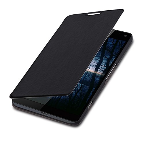 kwmobile Case for Microsoft Lumia 950 XL - Book Style Flip Folio Slim Wallet Cover with Stand Feature - Black