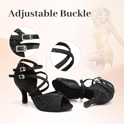 Chaussures de Danse Salsa pour Dames avec Strass Scintillants - 4