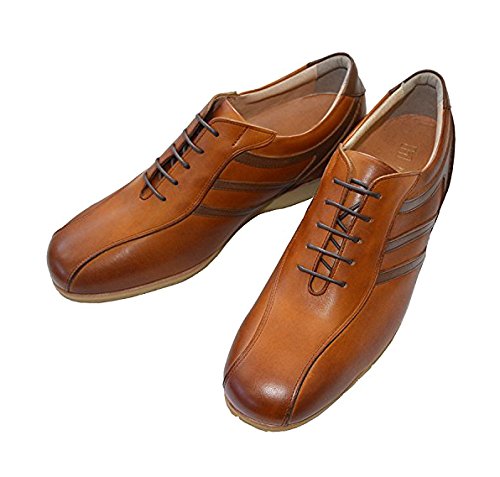 [KITAJIMA(北嶋製靴工業所)] [5cmUP]本革シークレットシューズ≪ブラウン 23.5≫レザーアップスニーカースラントライン 『脚長スタイルアップシューズ』 カジュアルシューズNo.997