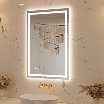 20x28 LED Bathroom Mirror with Lights, Frontlit & Backlit, Smart Bathroom Mirror for Wall with 3 Colors Dimmable, Tempered Glass, Anti-Fog, Memory, Shatter-Proof LED Vanity Mirror(Horizontal/Vertical)