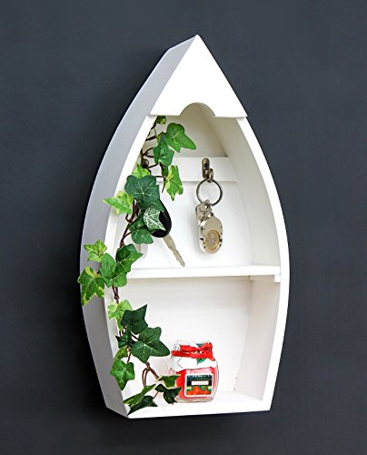 DanDiBo Porte-clés en bois avec rangement bateau Crochet à clés Etagère murale 30 - 38 cm Barrette pour clés Boîte à clés (38,5 x 20 cm)