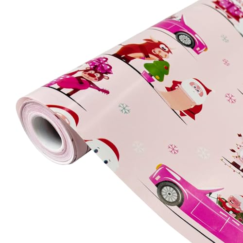 Geschenkpapierrolle für Weihnachten: Rosa Weihnachtsgeschenkpapier 43 cm x 15 m, Papier mit festlichem Design zum Verpacken von Geschenken