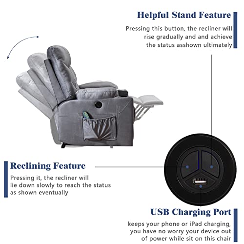 Vuyuyu Power Lift Recliner Chairs For Elderly With Massage & Heating, Velvet Sleeper Chair Sofa Recliners For Living Room, Comfy Home Theater Seat Infinite Position/Cup Holders/Lumbar Pillow #TOP5